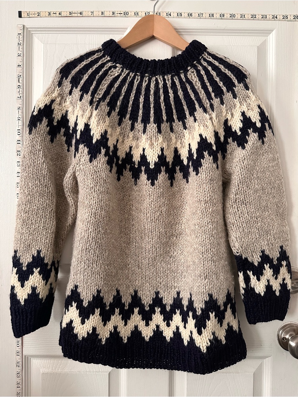 Womens Navy & Cream Fair Isle Wool Crewneck Sweater